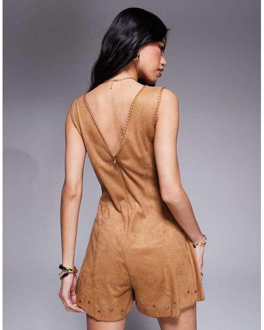 ASOS Playsuit Van Imitatiesuède Met Veters En Studs in het Brown