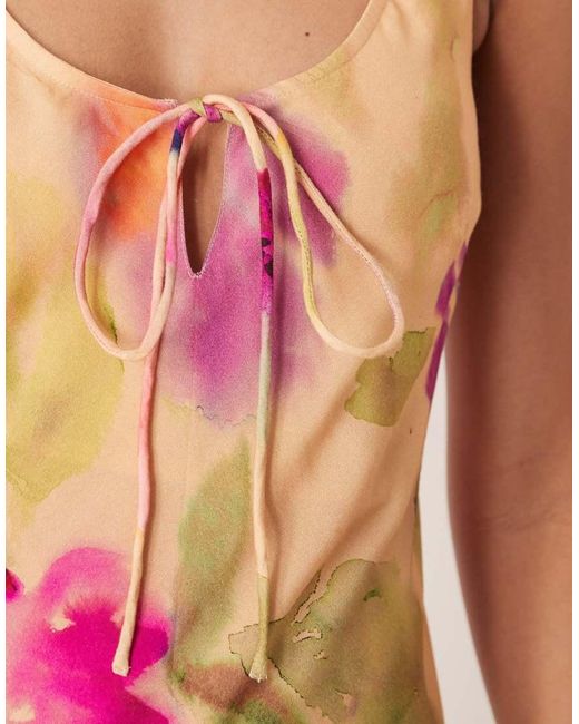 ASOS Pink Scoop Neck Tie Front Midi Dress