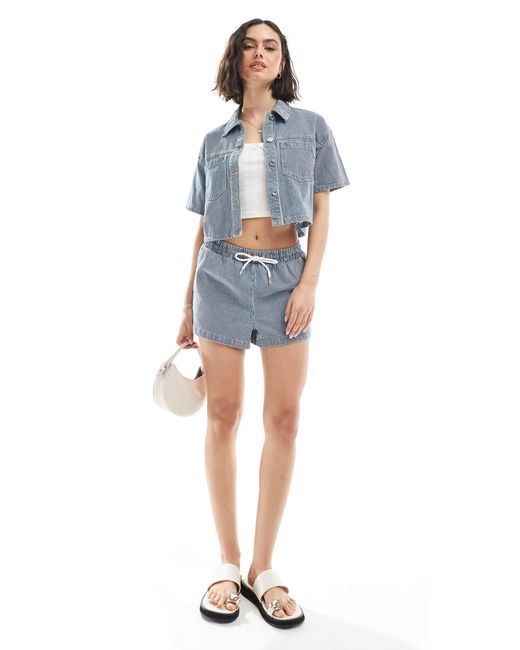 Chemise d'ensemble coupe carrée en denim rayé - bleu New Look en coloris Blue