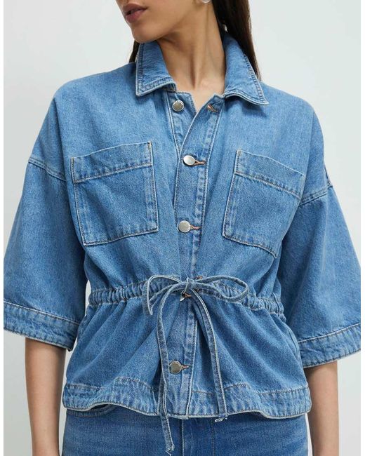 River Island Blue Denim Tie Front Top