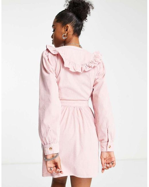 Miss Selfridge Pink Ruffle Yolk Corduroy Dress