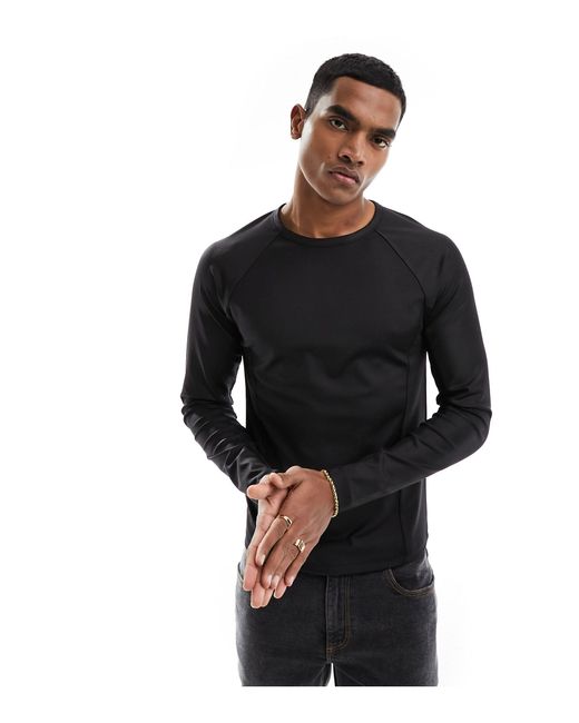 ASOS Black Long Sleeved Muscle Fit T-shirt for men