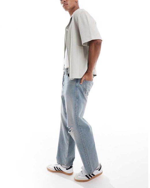 Jack & Jones Blue Alex baggy Jeans With Knee Rip for men