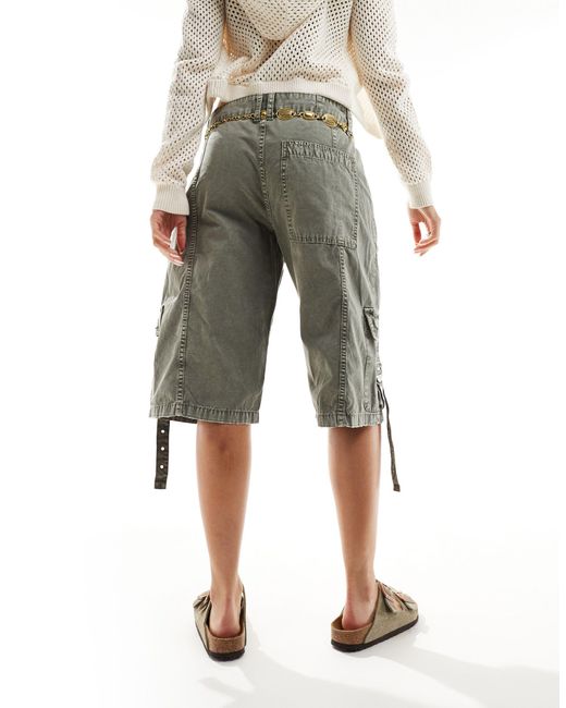 Pull&Bear Green – lang geschnittene cargo-shorts