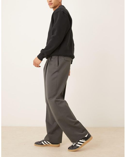 ASOS Natural Tailored Wide Leg Trousers With Double Pleat And Back Pocket Details for men