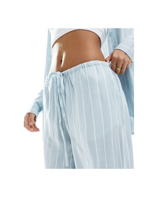 ASOS Blue Wide Leg Pull On Trouser With Linen