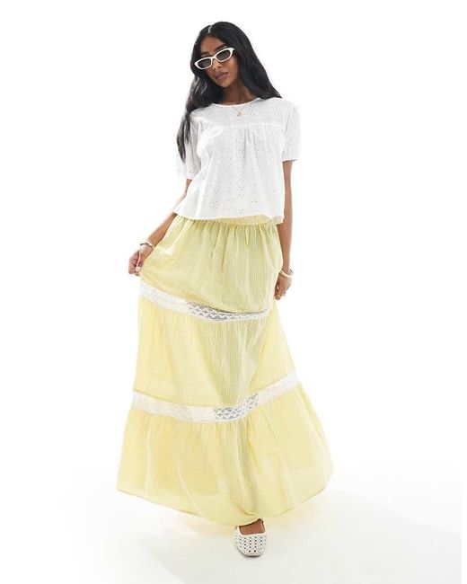 Wednesday's Girl Metallic Gingham Lace Insert Skirt