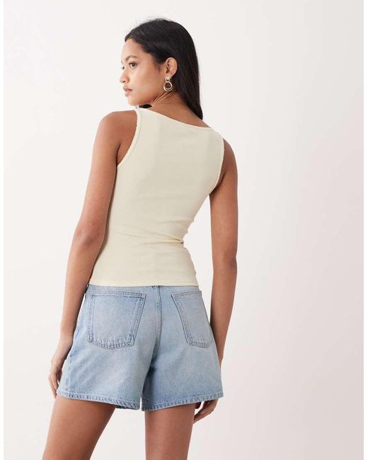 Miss Selfridge Blue Tank Top With Picot Trim