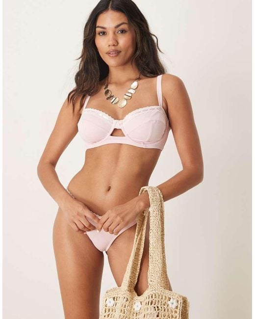 Peek & Beau Brown Underwire Bikini Top With Cream Lace Trim