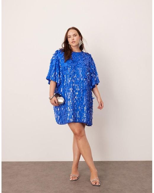 ASOS Curve Embellished 3d Sequin T-shirt Mini Dress in Blue | Lyst UK