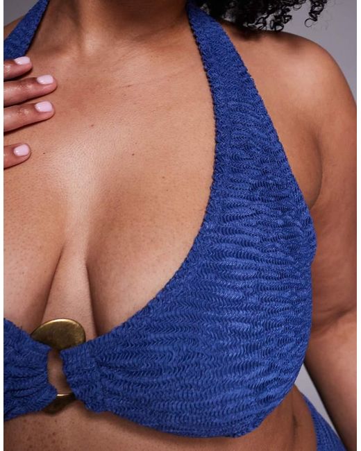 ASOS Blue Asos Design Curve Oceana Halter Neck Bikini Top With Molten Hardware