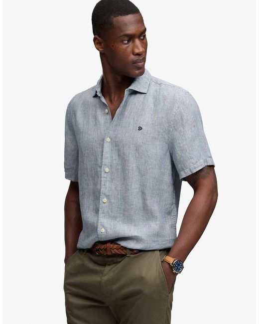 Superdry Gray Riviera Short Sleeve Linen Shirt for men