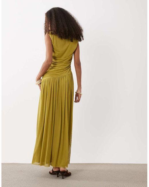 Vero Moda Green Sleeveless Ruched Detail Maxi Dress With Asymmetric Waist