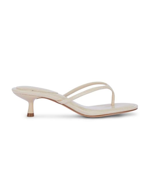 SEQWL White Thong Mule Kitten Heel Sandals With Minimalist Straps