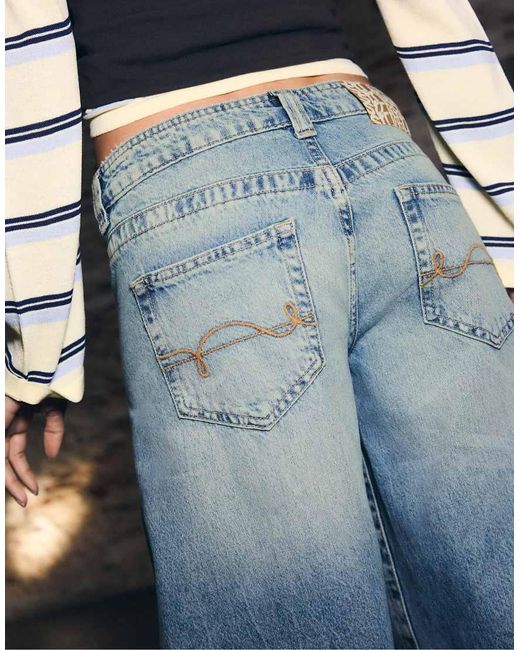 Stradivarius Blue Low-Rise Balloon Jeans