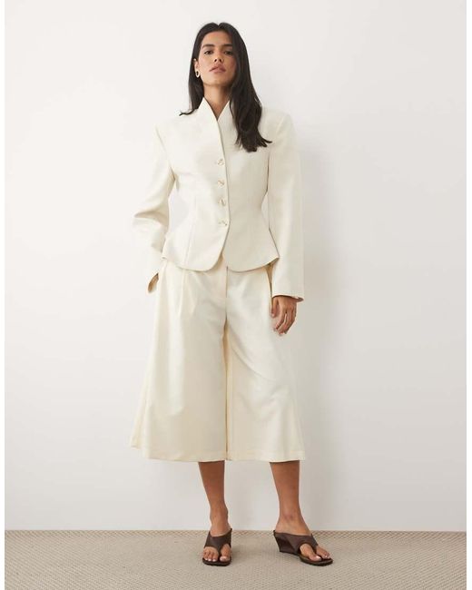 Miss Selfridge Natural Cropped Collarless Blazer