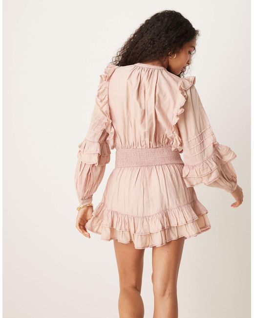 ASOS Pink Voile Mini Dress With Shirred Waist And Ruffle Hem