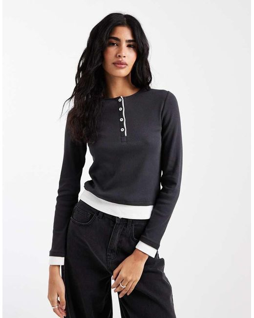 ASOS Double Layer Contrast Button Through Top | Lyst UK
