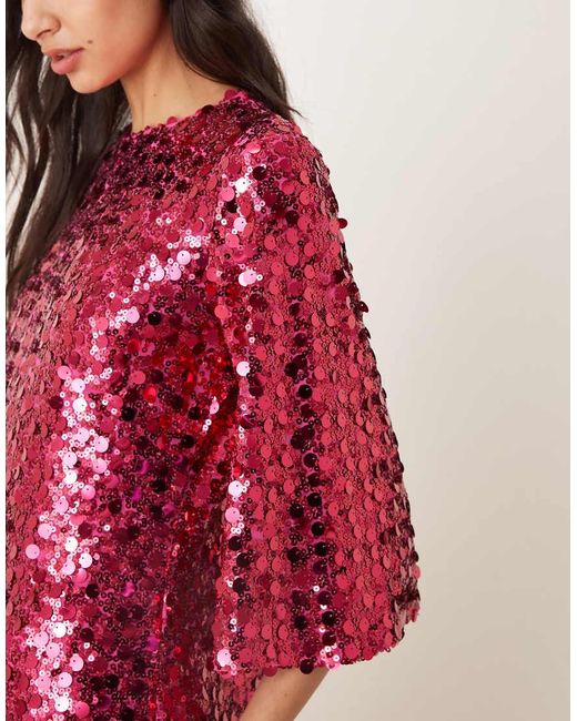 Sister Jane Red Empire Sequin Flutter Sleeve Midaxi Dress