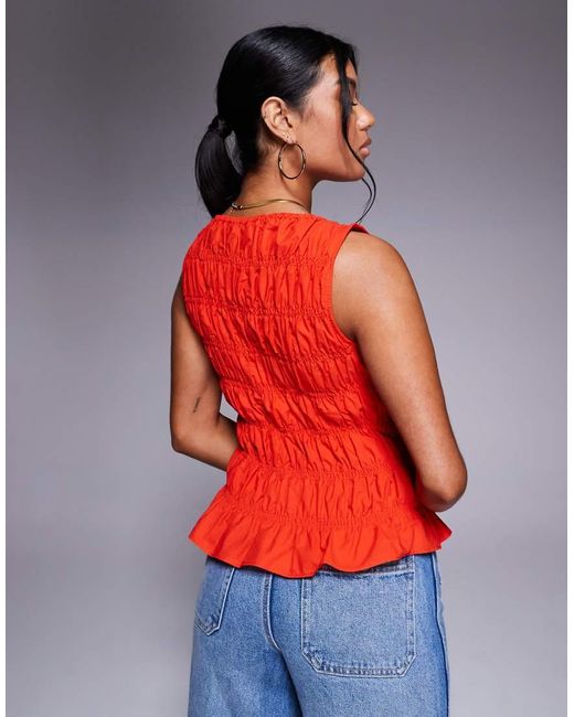 Top Fruncido Sin Mangas De River Island de color Red