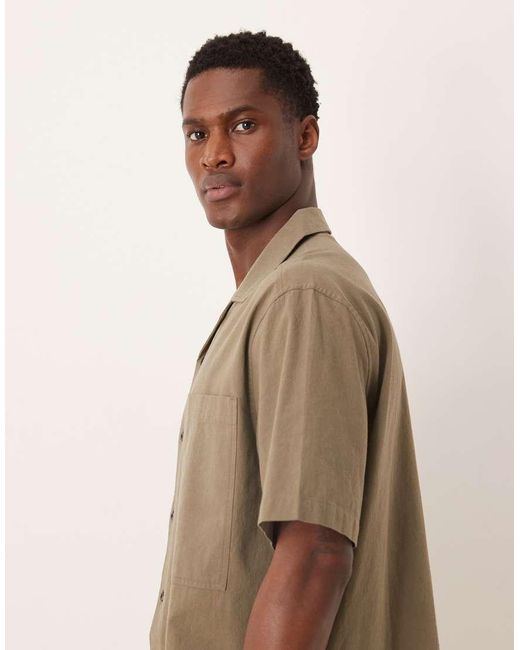 ASOS Brown Relaxed Revere Cotton Shirt With Chest Pocket Detail for men