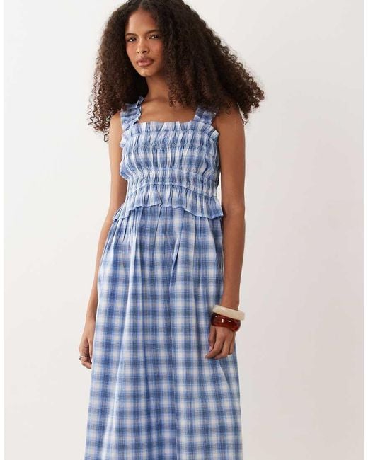 Wednesday's Girl Blue Shirred Midaxi Dress