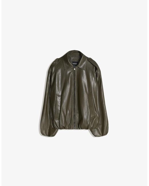 Bershka Green Leather Effect Balloon Jacket