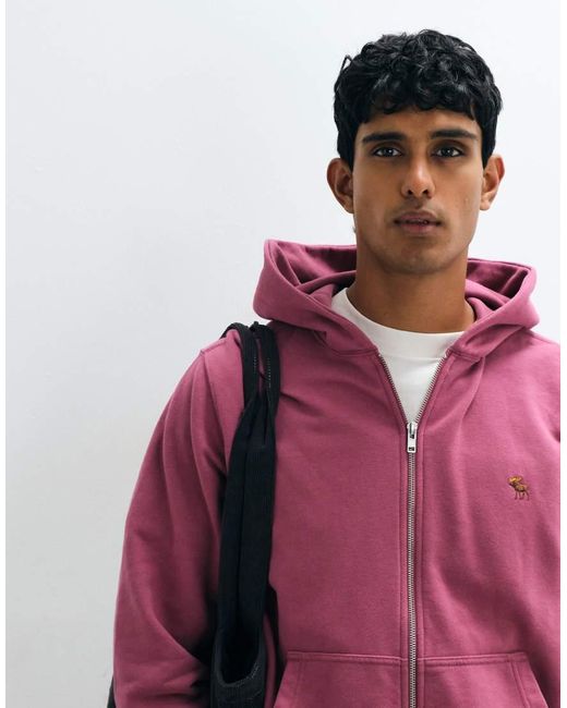 Abercrombie & Fitch Pink Icon Logo Zip Up Hoodie for men