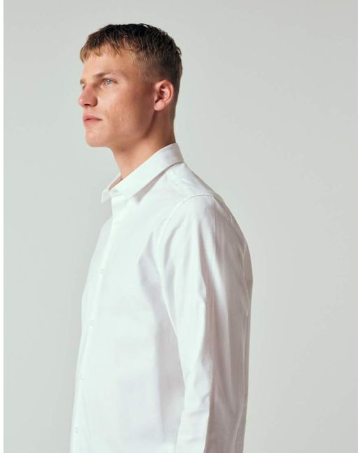 ASOS Natural Formal Easy Iron Twill Regular Shirt With Double Cuff for men
