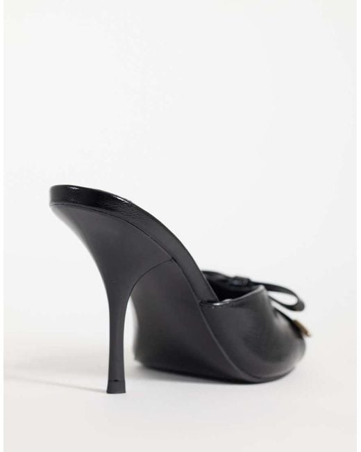 Asos Design Wide Fit Black Nelly Bow Detail High Heeled Mules