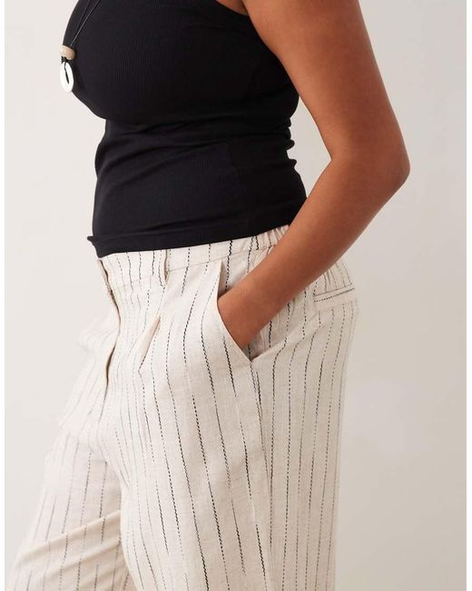 ASOS Natural Asos Design Curve Wide Leg Trousers With Pleat Detail