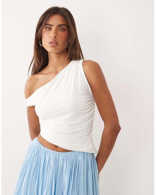 Missy Empire White Missy Empire Double Sculpted Slinky Asymmetric Off Shoulder Top