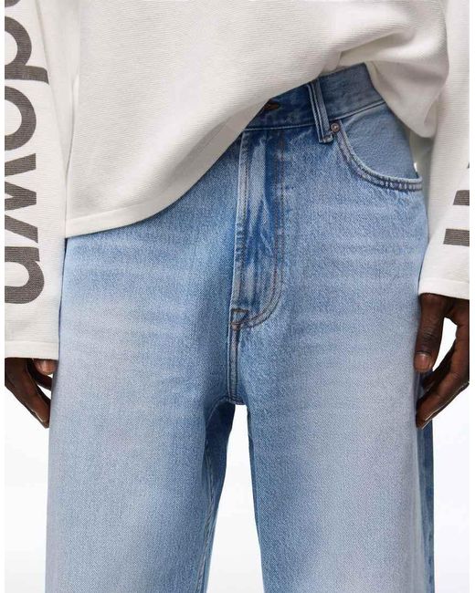 Bershka Blue Baggy Jeans for men