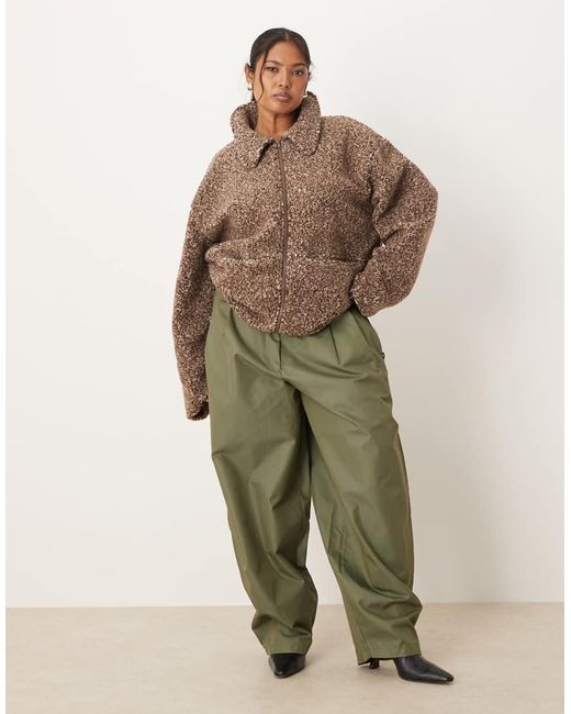 ASOS Brown Asos Design Curve Collared Borg Fleece Zip Through