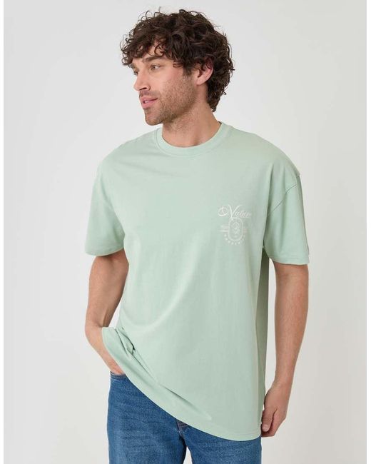 Threadbare Green Oversized Graphic Cotton T-Shirt for men