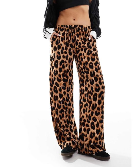 Daisy Street Multicolor Leopard Print Pull On Trousers With Draw Cord