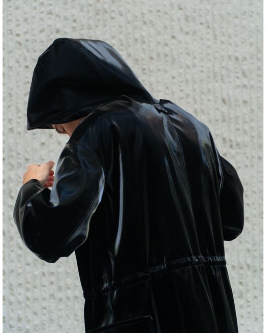 Labelrail Black X Isaac Hudson Sheen Vintage Effect Vinyl Oversized Raincoat for men