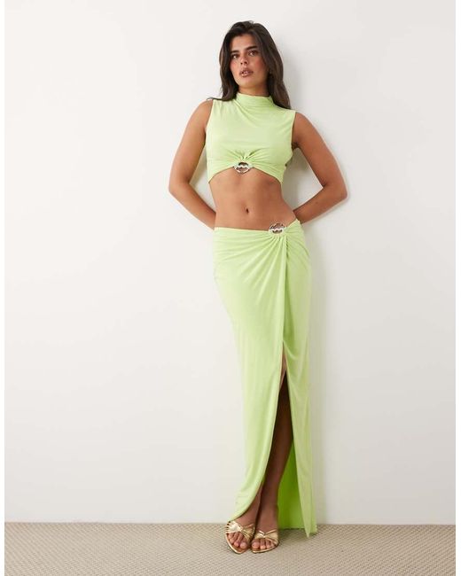 ASOS Green High Neck Drape Co-ord Top With Hardware Detail