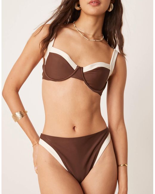 Abercrombie & Fitch Natural Swim Mid Rise Contrast Binding Bottom Co-ord