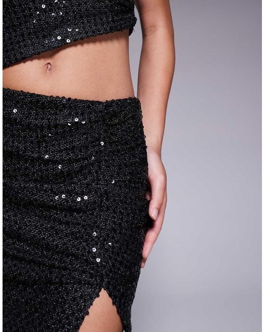 Minifalda Negra Con Detalle De Abertura Fruncida De Lentejuelas De (Parte De Un Conjunto) ASOS de color Blue