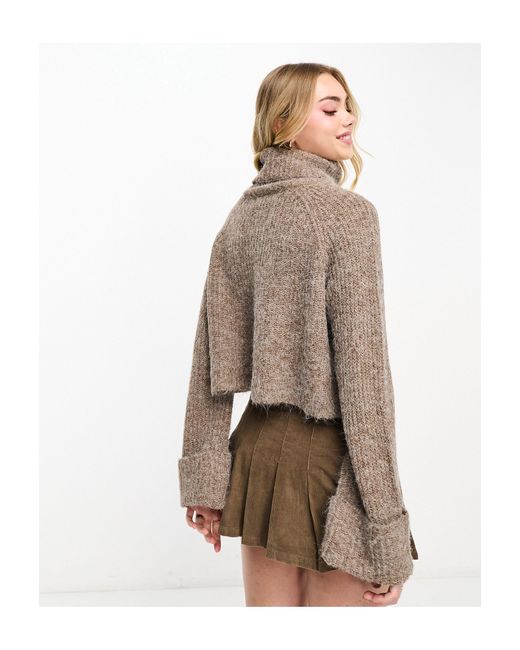 Vero Moda Brown Fluffy High Neck Jumper With Turn Up Sleeves