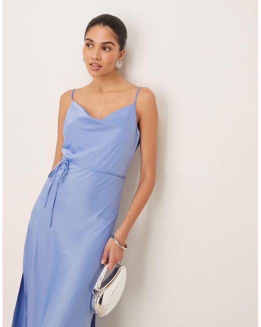 Y.A.S Blue – midi-trägerkleid aus satin