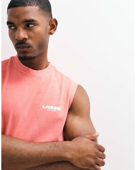 River Island Red Washed Graphic Sleeveless Tank for men