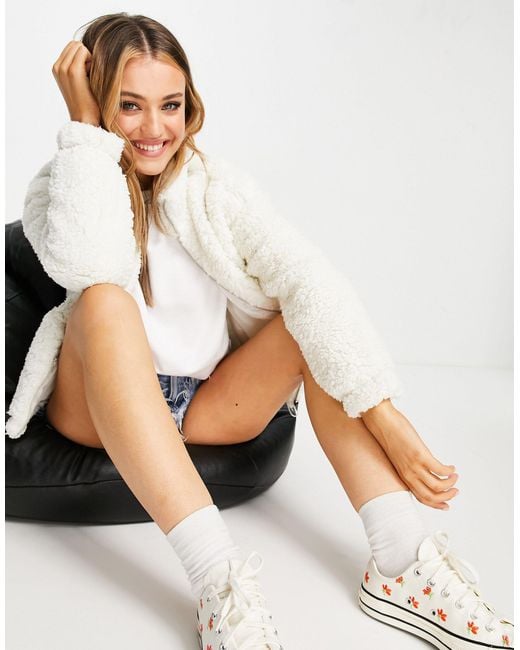 New Look Teddy Borg Funnel Neck Zip Up Jacket in White Lyst Canada