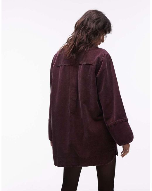 ASOS Red Cord Mini Shirt Dress With Wide Cuffs And Oversized Pockets
