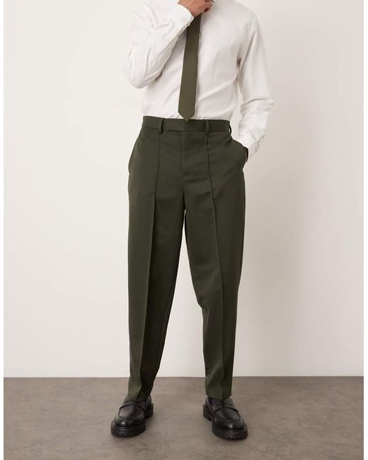ASOS Natural Smart Relaxed Tapered Trousers With Pintuck for men