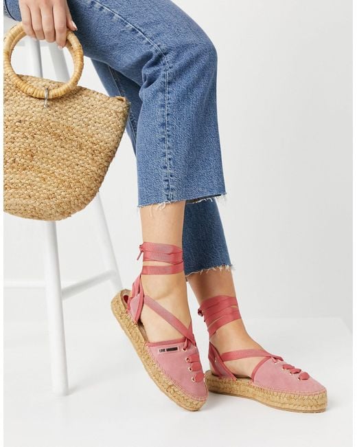 Pink lace up espadrilles Clearance