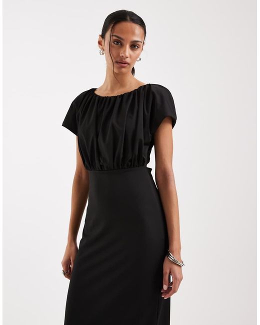4th & Reckless Black Bodycon Maxi Dress With Soft Jersey Draped Top And Tie Open Back Detailing