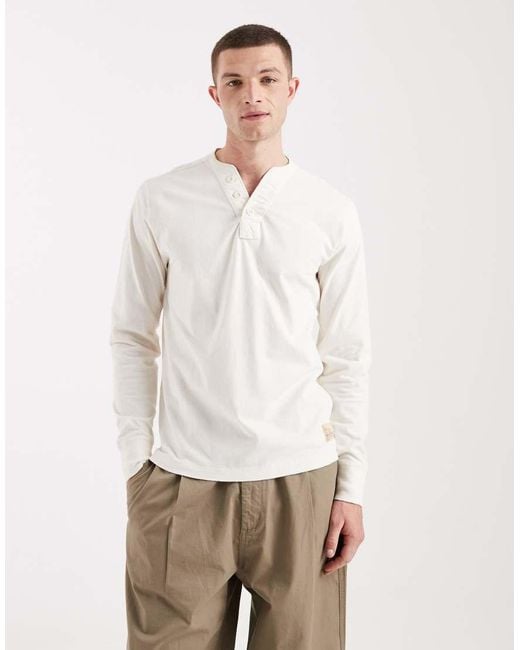 Hollister White Long Sleeve Henley Top for men