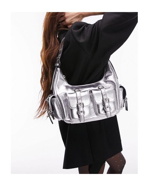 TOPSHOP Black Serena Multi Pocket Shoulder Bag